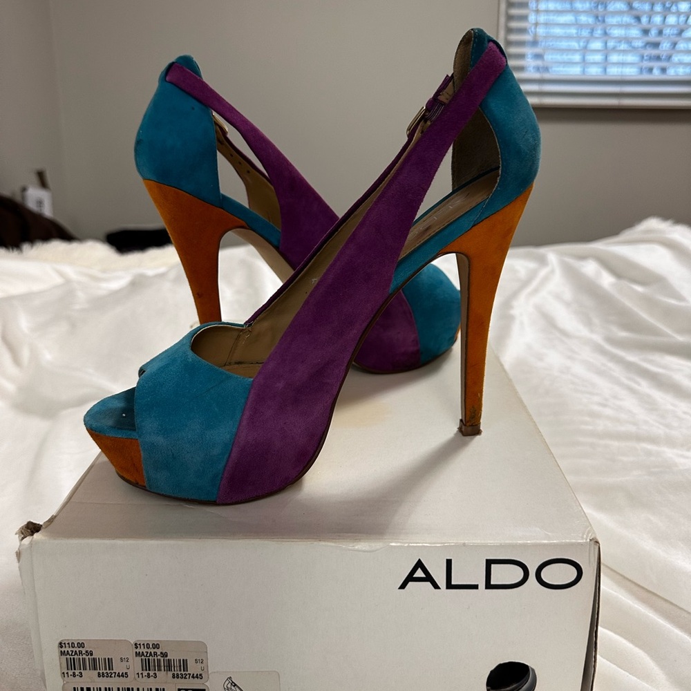 Aldo Teal and Purple High Heels with Orange Accents